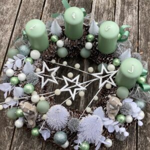 Adventní svícen zelenobílý s medvědy