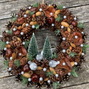 Vánoční závěsný věnec přírodní s ptáčky