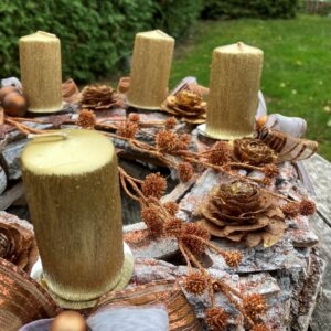 Adventní svícen zlato - měď - plavené dřevo